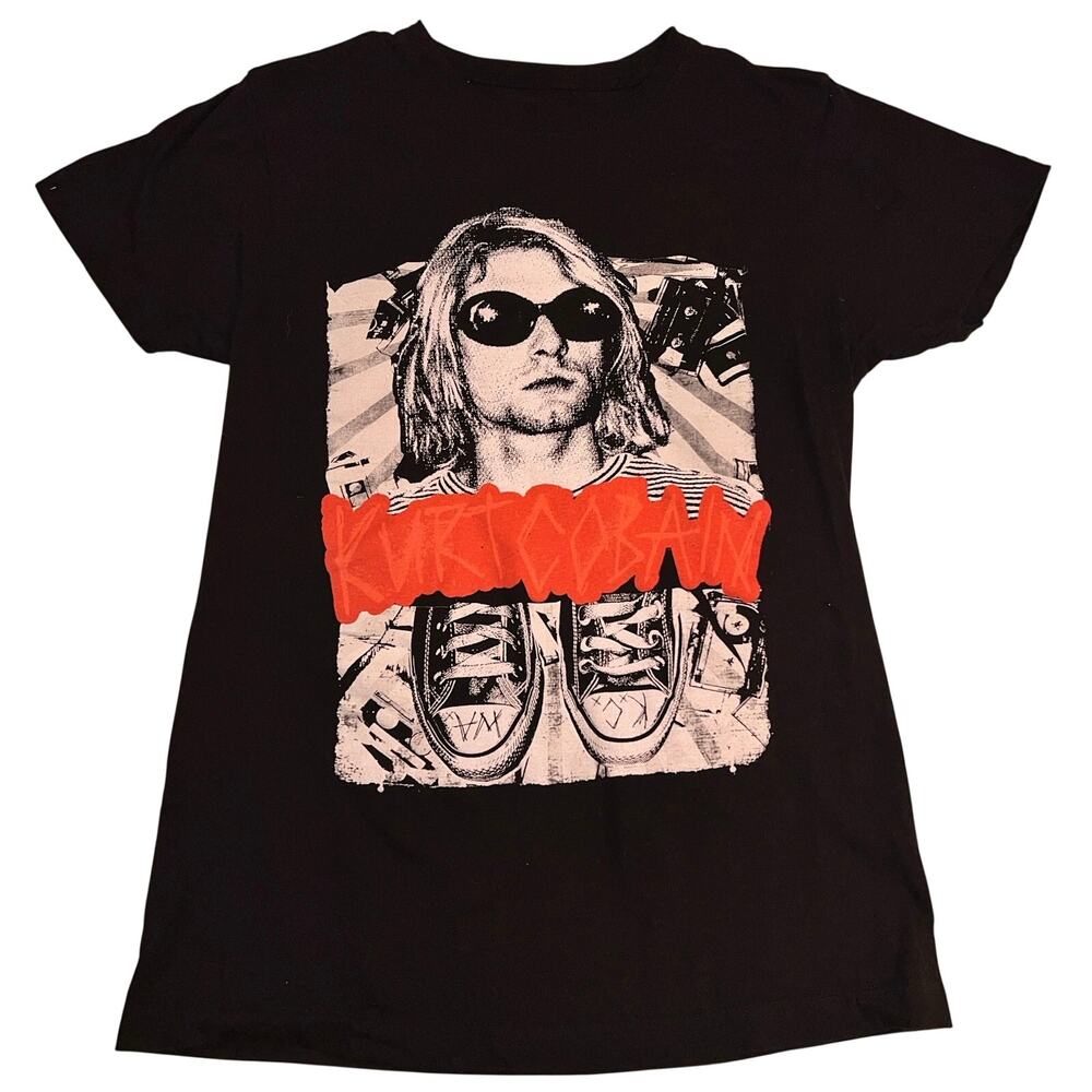 Vintage Kurt Cobain Graphic T-Shirt Sneakers Black Women's Cut Size S